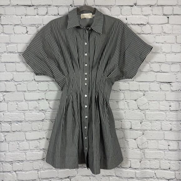 Anthropologie EXQUISE Mini Tobie Shirtdress Dress Charcoal Combo Stripe XS - Picture 5 of 13